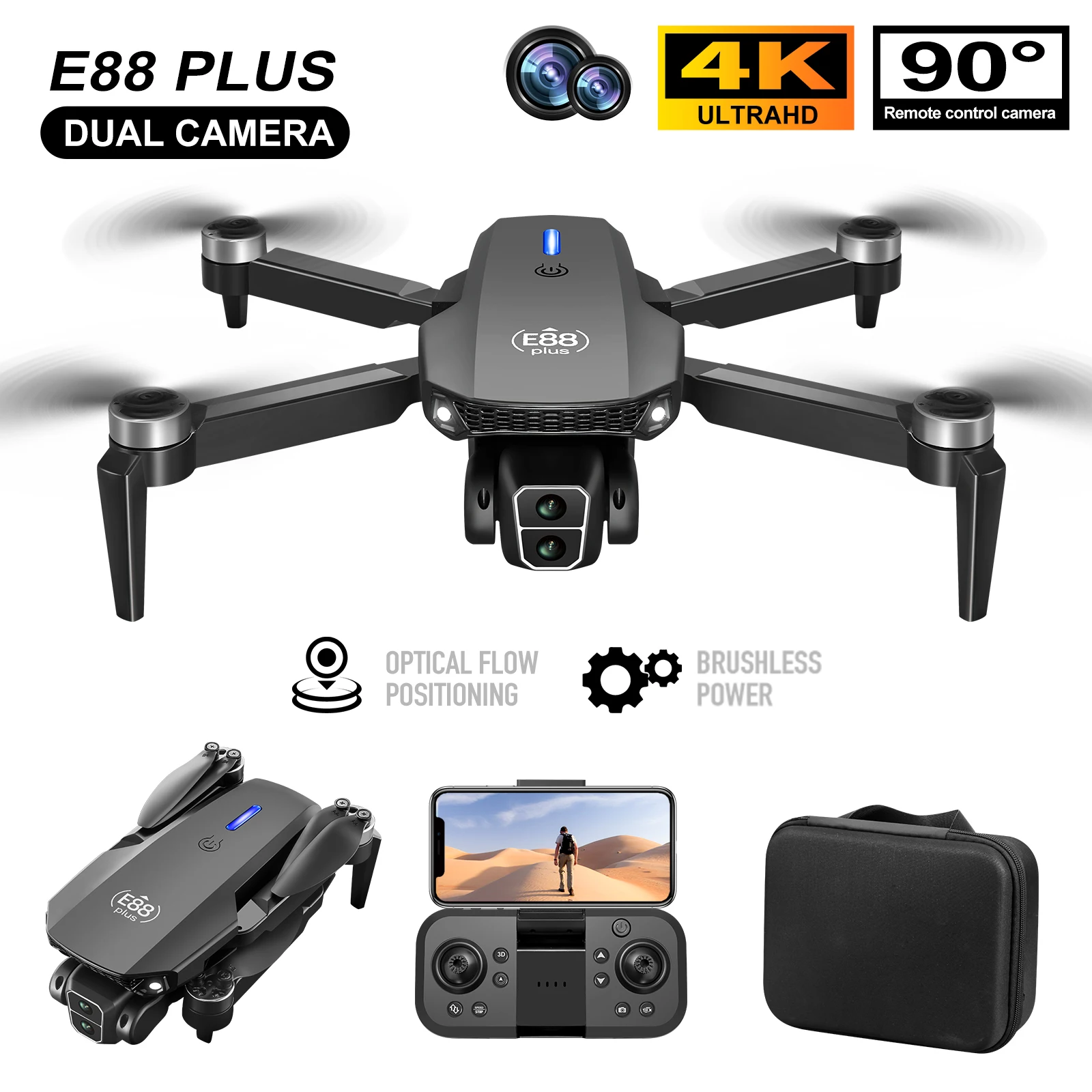 Yeni E88 Plus Quadcopter Drone - Drone Gimbal Brushless incelemesi ve fiyatı